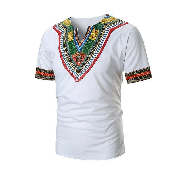 Mens Summer Casual African Print V Neck Pullover Short Sleeve T-shirt Top Blouse Mens Summer Casual African Print V Neck Pullover Short Sleeve T-shirt Top Blouse